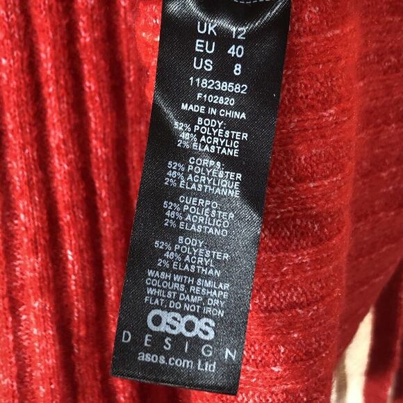 ASOS Design Cardigan Sweater Womens 8 Red Shimmer Open Front Belted Ribbed Knit - Picture 8 of 8
